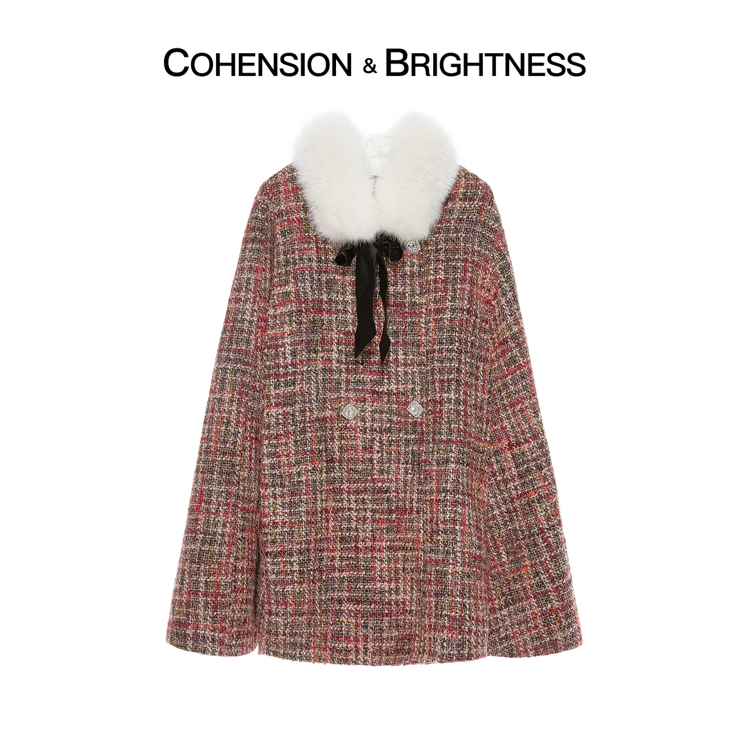 凝慧真的好新款法式名媛小香风格纹斗篷毛呢大衣YP218