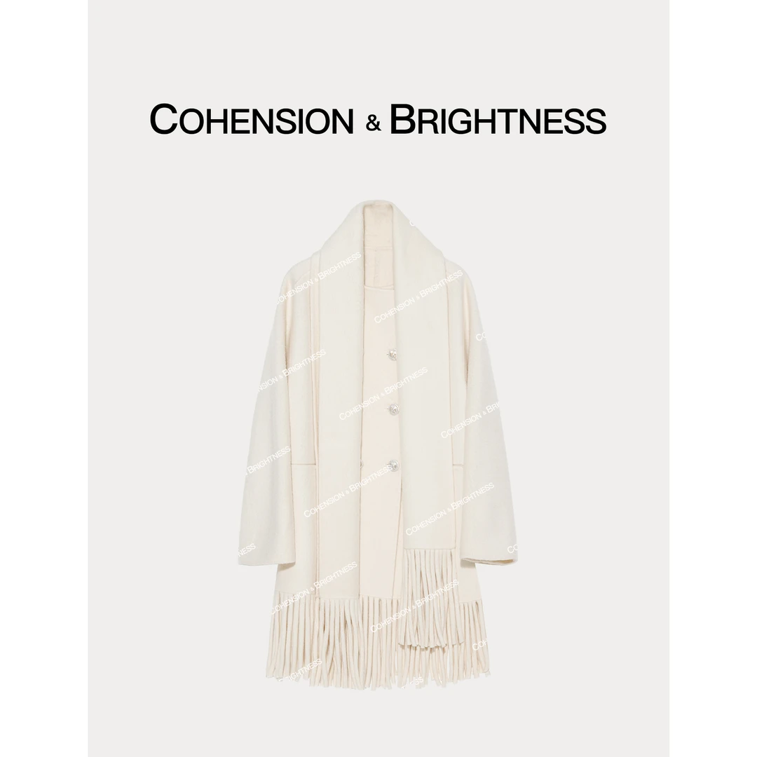 凝慧真的好【浮华若梦】秋冬轻奢韩版流苏围巾毛呢外套DP011