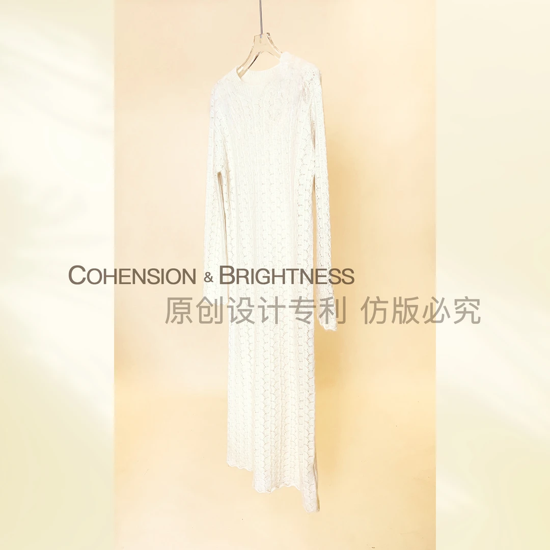凝慧【雪融芝士】秋季法式圆领慵懒针织打底羊绒毛衣裙LO909