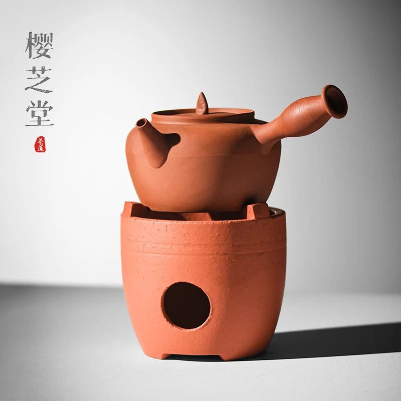 潮州酒精炉家用煮茶炉小火炉烧水煮茶器手工红泥炉围炉侧把煮茶壶