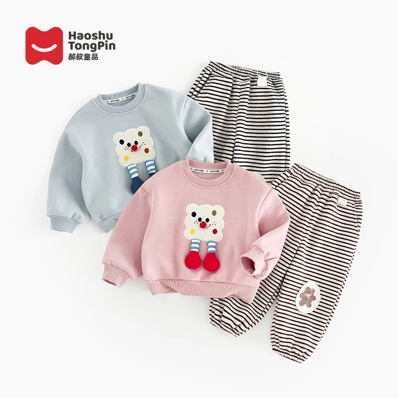 郝叔童品女童加绒长袖套装2024秋冬新款儿童卡通可爱套装HR4338