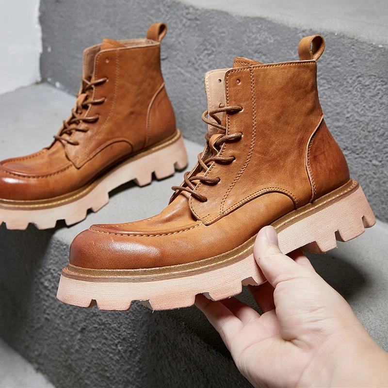 马皮手工鞋2023新款秋冬季马丁靴男真皮厚底复古工装靴男皮靴休闲