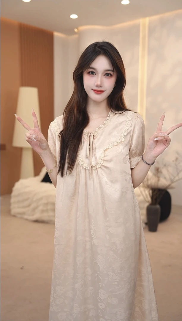 【舒亦】中长款夏季甜美风睡裙新款短袖复古家居服外穿显瘦