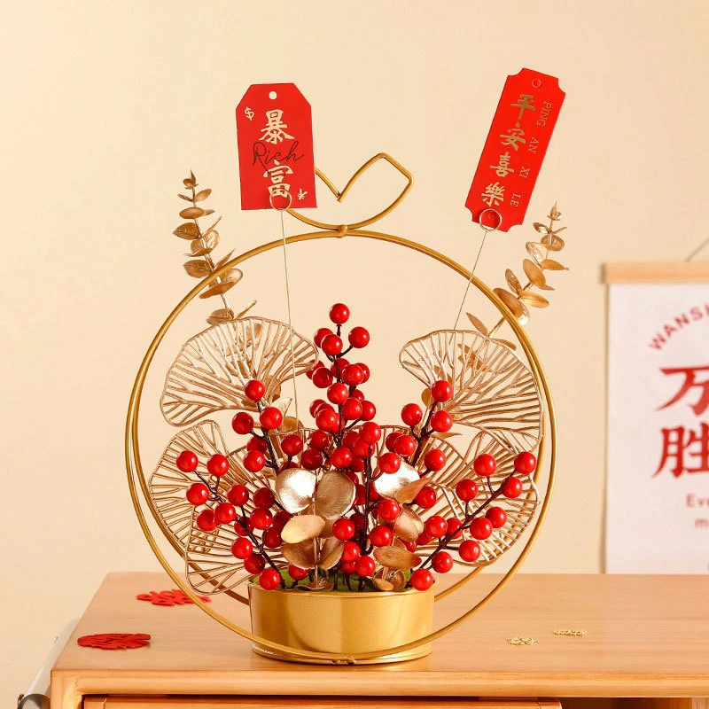 喜庆发财果仿真花摆件新年乔迁新婚红色装饰品节日客厅新中式产品