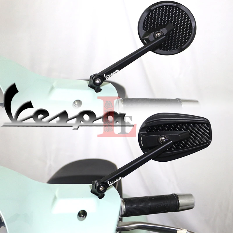 适用VESPAGTVGTS300SeiGiorni六日改装碳纤维后视镜复古圆形镜