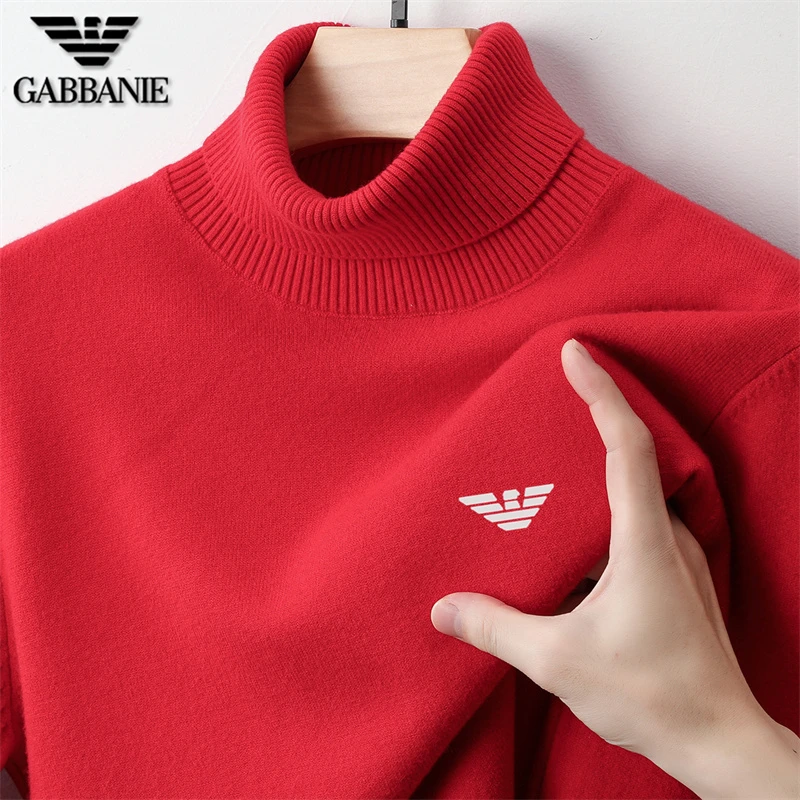GABBANIE高档针织衫冬季新款可翻高领羊毛衫男士长袖针织打底毛衣
