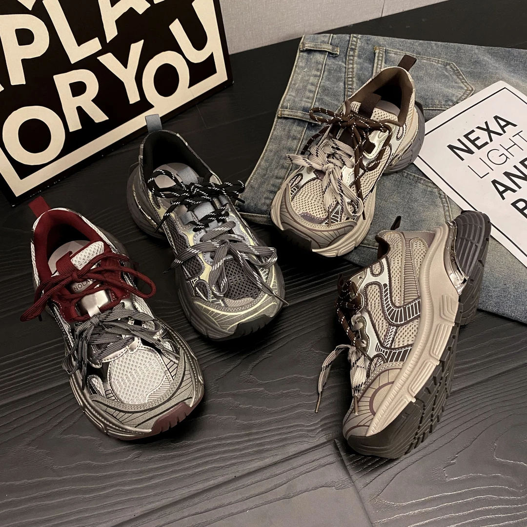 贾不假时尚ins女款双鞋带老爹鞋2025春季复古潮鞋百搭厚底休闲鞋