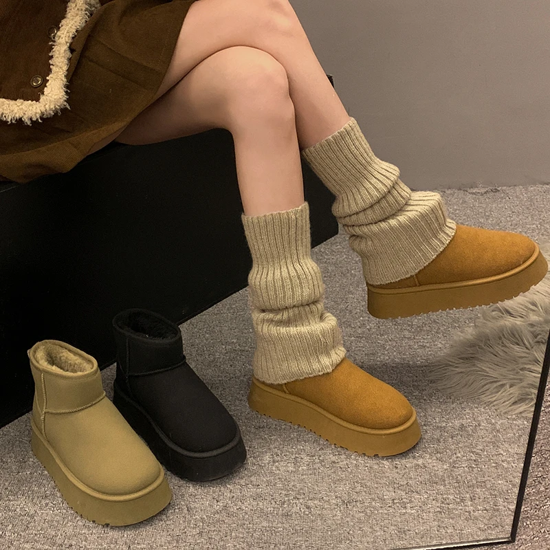 贾不假雪地靴女2025冬季新款流行时尚小个子厚底加绒保暖休闲棉鞋