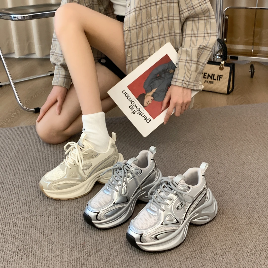 现货-贾不假秋季休闲老爹鞋女2025网红爆款厚底雅丹风增高运动鞋