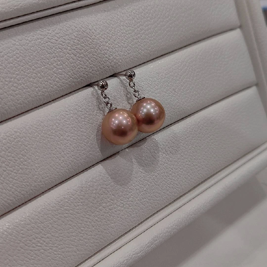 S925银/淡水珍珠/鎏金紫色珍珠灵动豆钉耳钉10-11MM气质轻奢时尚