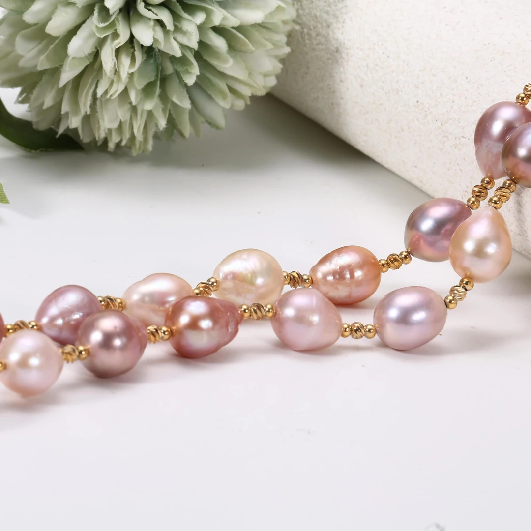 sansummer紫珍珠手作长款项链百搭彩色紫色糖果色混彩手工气质