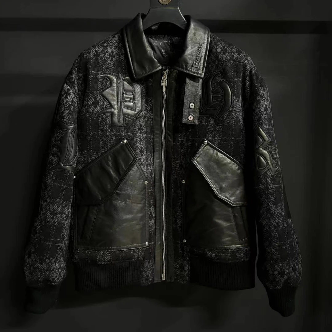 【亿阳优选】‘’ 2431 ‘’潮牌‘羊毛配牛皮男士羽绒秋冬时尚保暖真皮