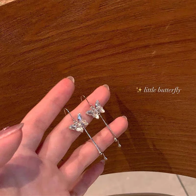 铜合金合成锆石耳饰 流苏蝴蝶耳环女小众独特高级感时尚气质甜酷