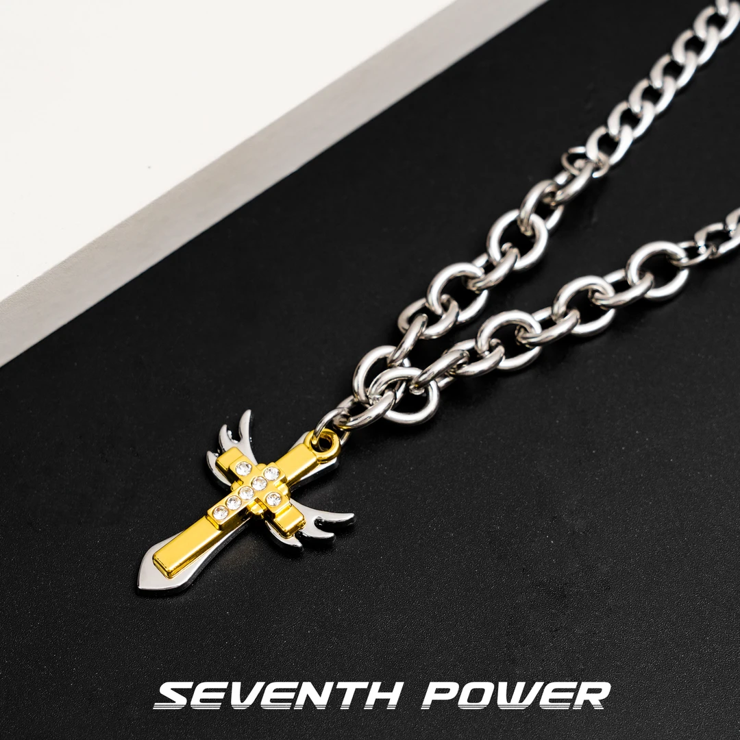 钛钢项链 【柒次方旗舰店】天使十字架吊坠小众设计简约风潮流痞帅