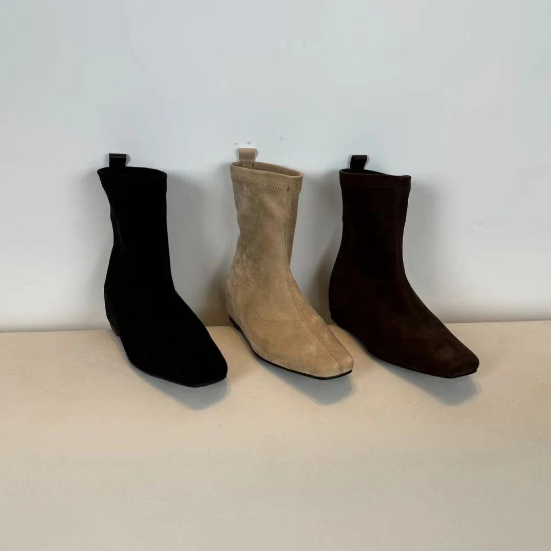 2024新款4CM早秋新款通勤内增高百搭瘦瘦靴弹力靴