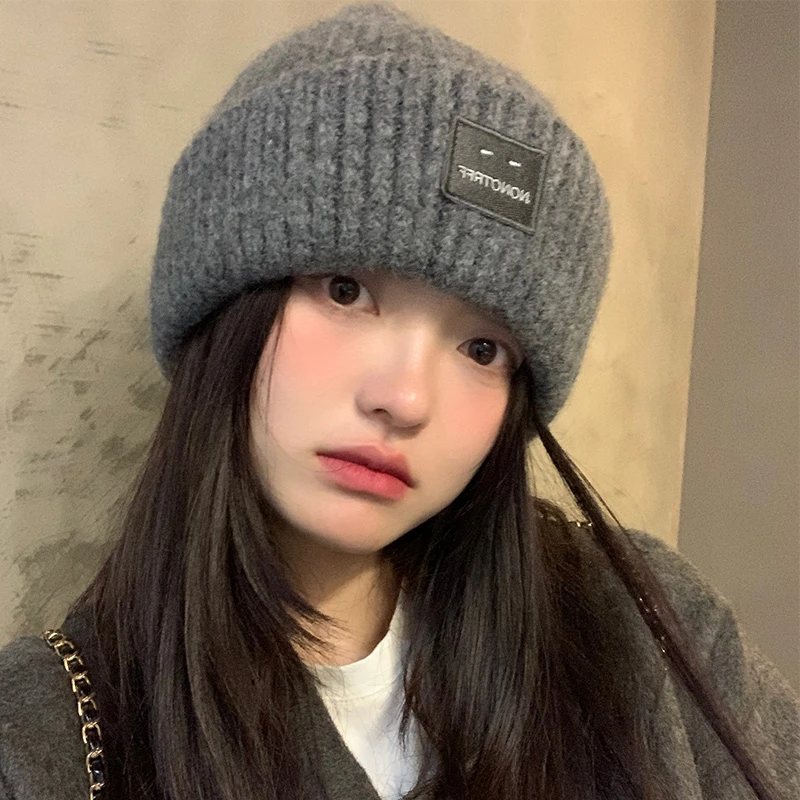 灰色针织帽子女冬季新款保暖护耳毛线帽显脸小冷帽韩版百搭堆堆帽