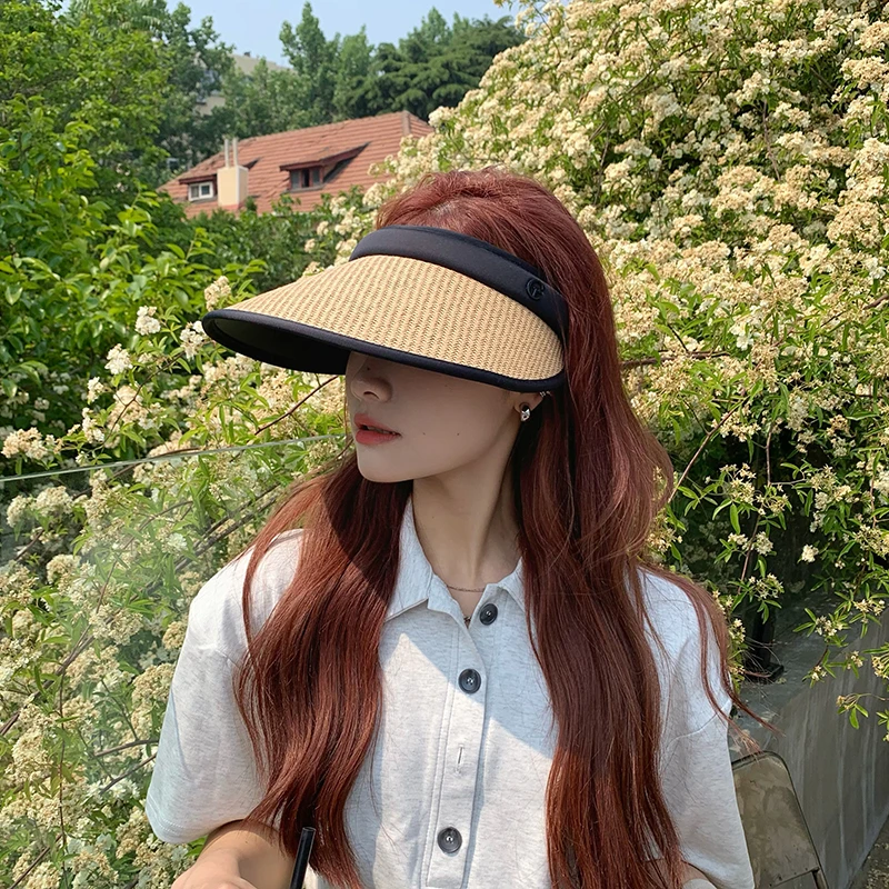 防晒帽子女夏季时尚遮脸防紫外线空顶帽遮阳帽显瘦度假草帽太阳帽