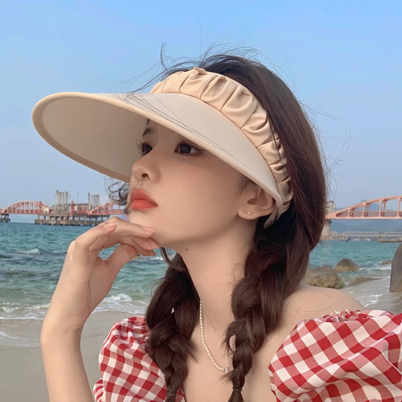 UV空顶防晒帽女夏季防紫外线遮脸沙滩太阳帽大帽檐骑车日本遮阳帽