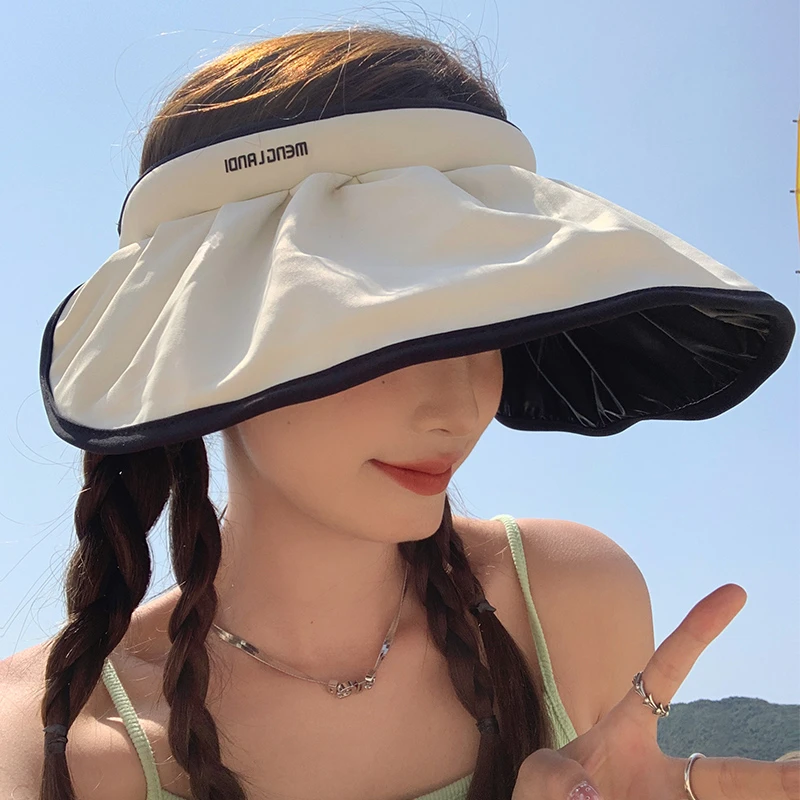 防晒帽贝壳帽子女款2023新款黑胶双层防紫外线空顶夏季太阳遮阳帽