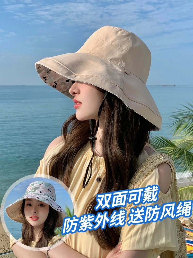 大檐渔夫帽女夏季韩版潮防晒防紫外线遮阳帽春秋百搭日系双面盆帽