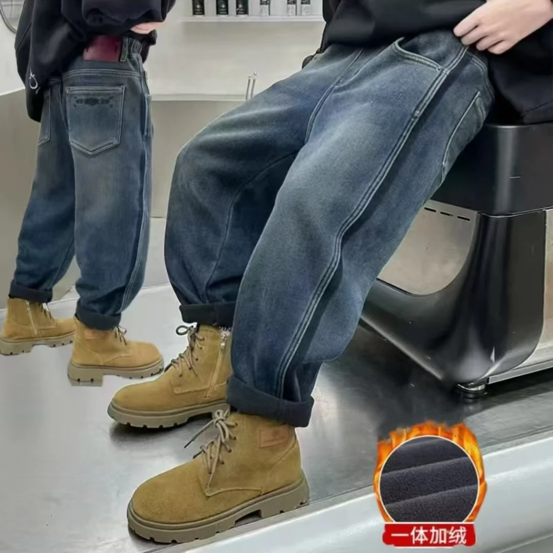 【加绒】新款冬款老爹牛仔裤2024中大童帅气简约韩版0001