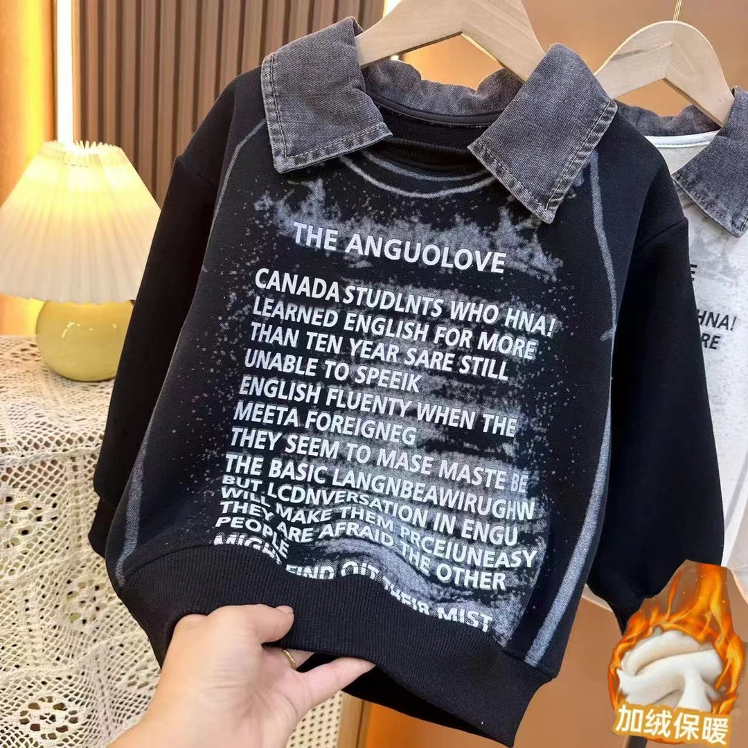 【清版不补】棉POLO衫牛仔领~姐弟加绒新款韩版时尚字母卫衣GLB