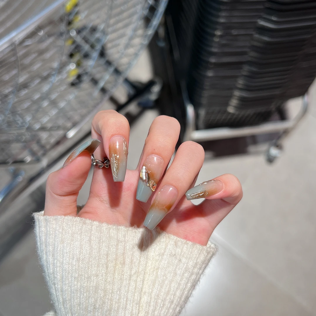 【冰糖琥珀】仙女显白个性纯手工渐变拼色美甲穿戴甲甲片指甲可拆