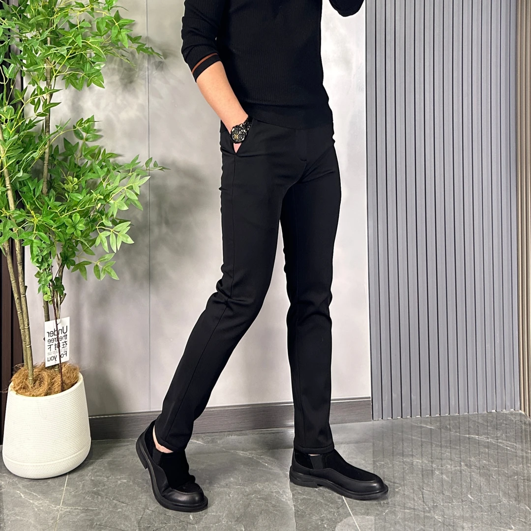 男士冬季加绒款商务休闲小西裤冬季保暖弹力加厚修身小脚裤8810