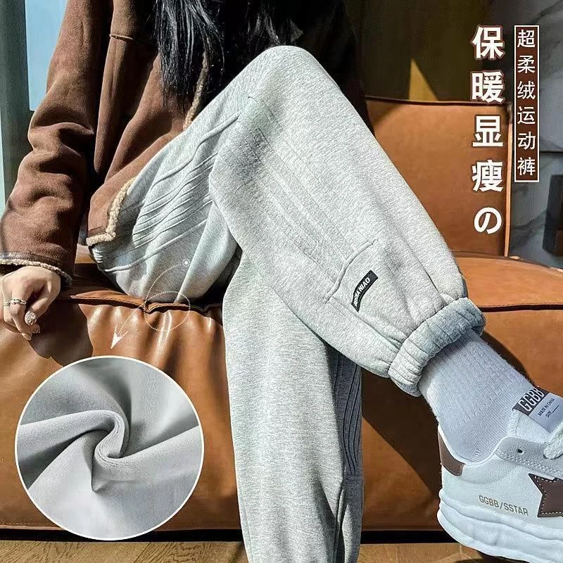 啄木鸟秋冬新款束脚裤女加绒加厚保暖显瘦百搭高腰休闲外穿运动裤