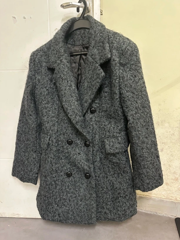 韩版中长款西装垫肩枪驳领毛呢大衣气质外套