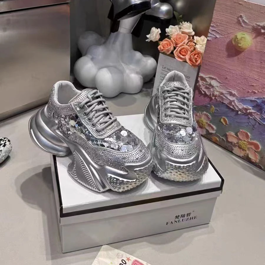 Fanmanxue/梵漫雪DD小个子增高厚底新款轻便水钻百搭老爹鞋运动鞋