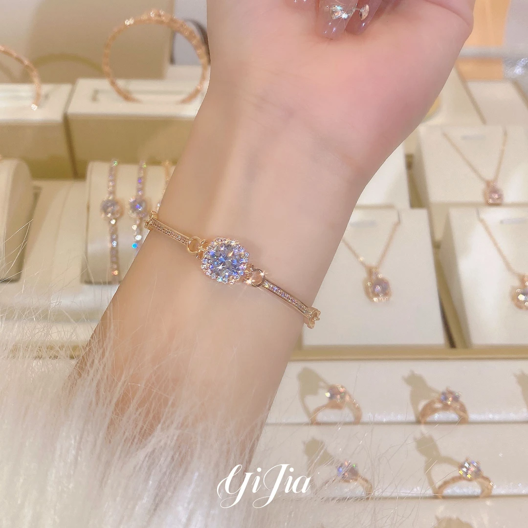 铜合金合成锆石手链 时尚横条方糖FS651香槟色（2克拉）小众百搭