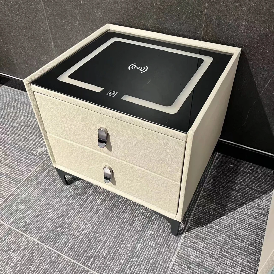 【杰斐家具】智能床头柜储物柜抽屉式边柜家用三色灯调节无线充