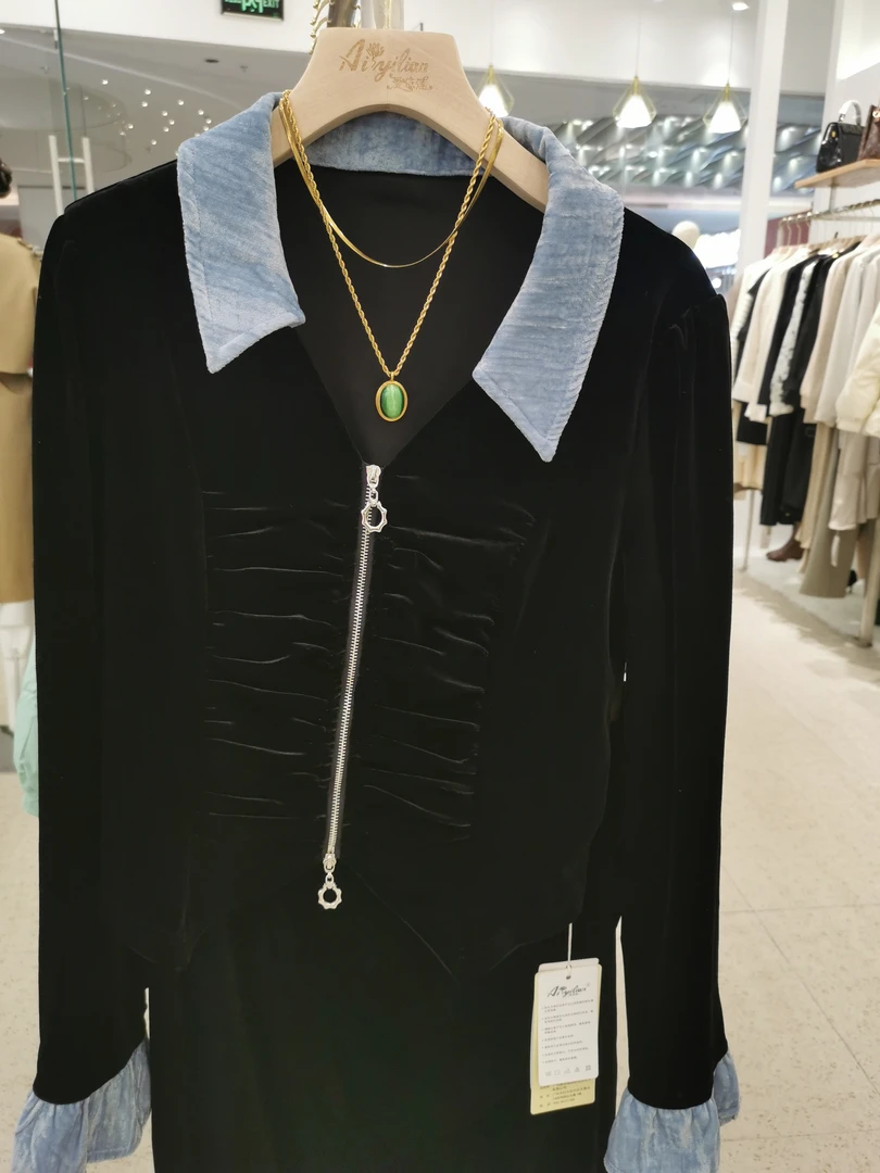 气质时尚百搭显瘦女士女装连衣裙小香风长袖针织打底黑色春季拼接