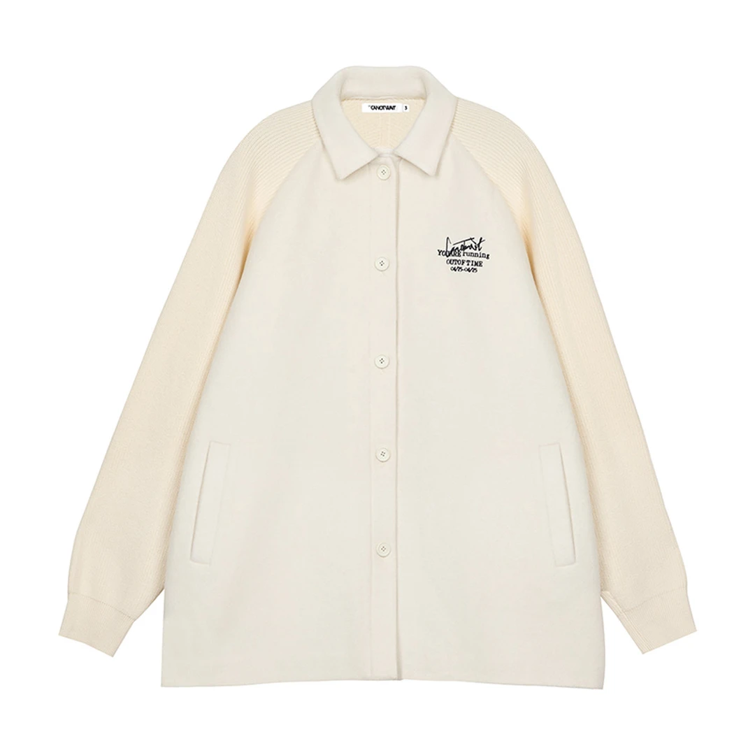 CANOTWAIT陈伟霆刺绣LOGO针织羊毛呢拼接棉服简约秋冬经典