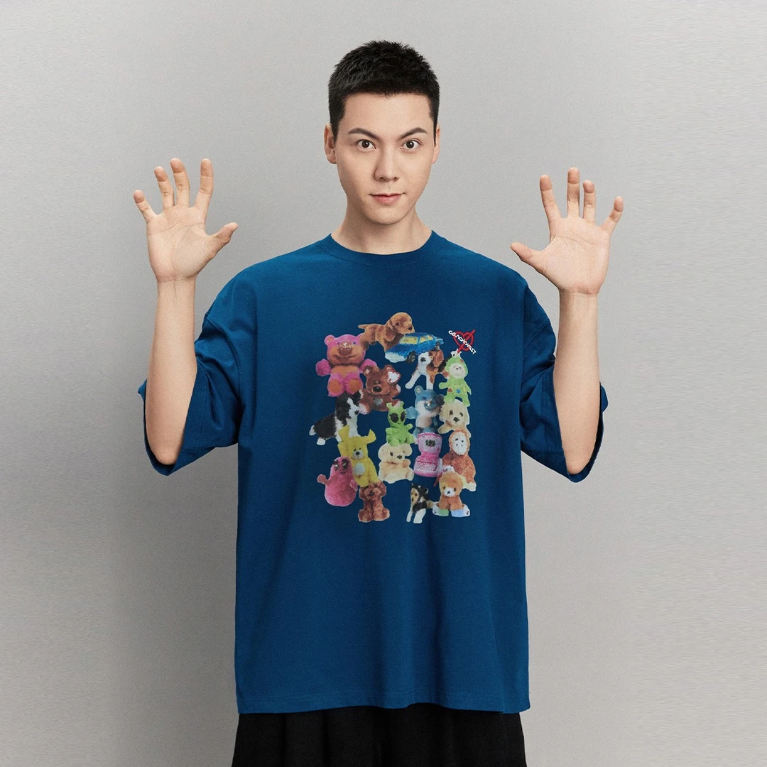 CANOTWAIT_陈伟霆同款彩色玩偶复古印花短袖百搭t恤夏季宽松休闲