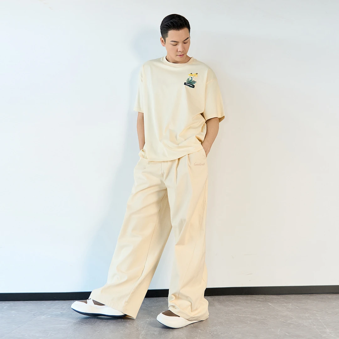 陈伟霆休闲裤CANOTWAIT_秋冬穿搭简约百搭纯色侧面拼接廓形长裤