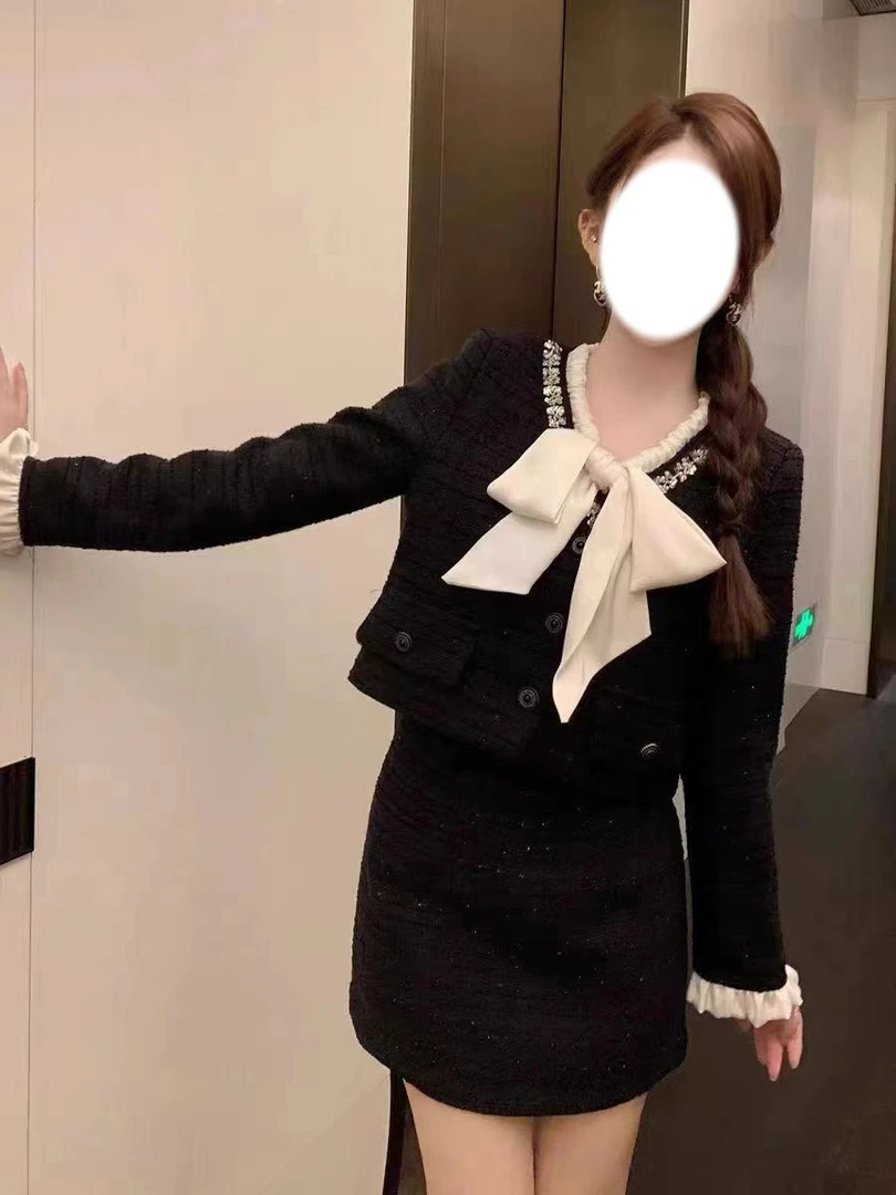 【莹莹推荐】法式小香风富家千金风秋季新款高级感蝴蝶结外套套装