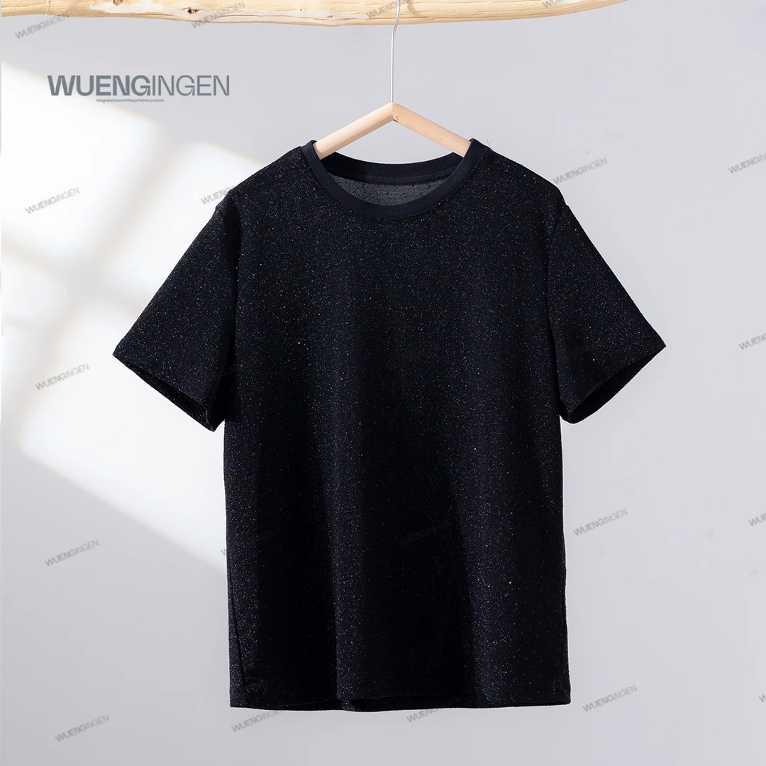 无印心匠含棉 烫钻+细闪 圆领&纯色 百搭短袖 A26252