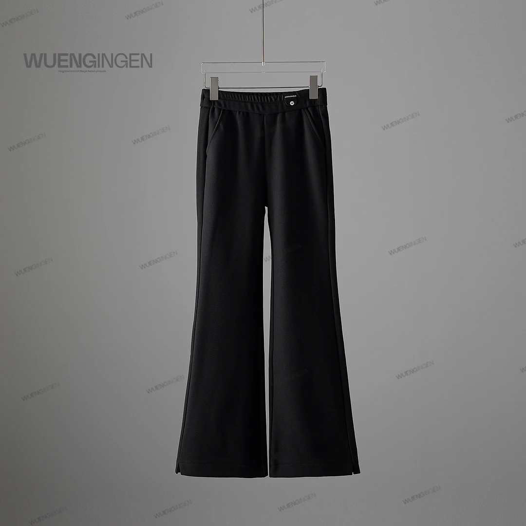 无印心匠纯色~松紧腰 黑色 显瘦 微喇休闲裤 C93057