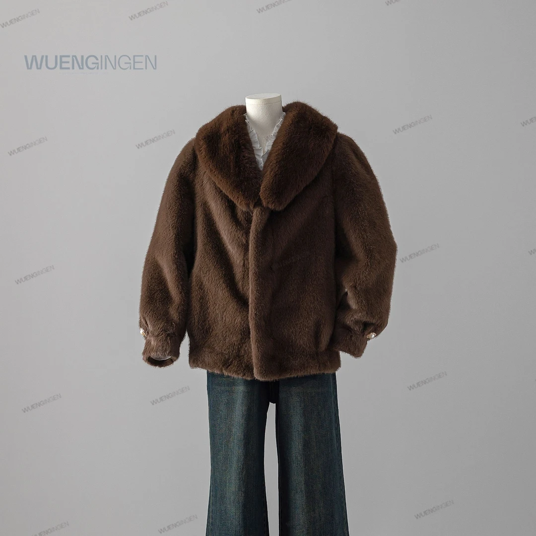 无印心匠纯色+翻领轻奢&时尚百搭 毛毛外套 a13413