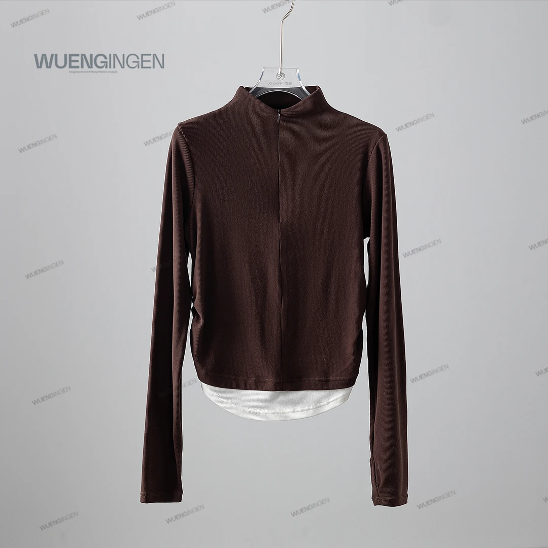 无印心匠纯色+假两件 半开领&时尚 百搭上衣 A16444-3