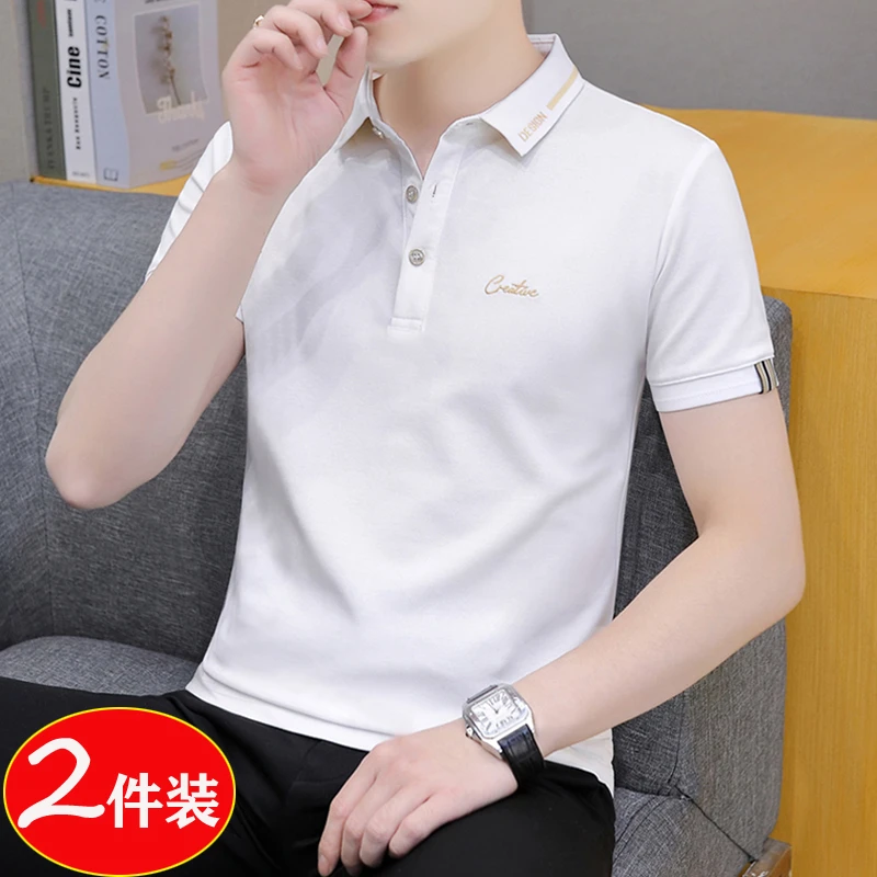2025Polo衫男士短袖t恤宽松翻领半袖夏季新款男装潮流潮牌上衣服