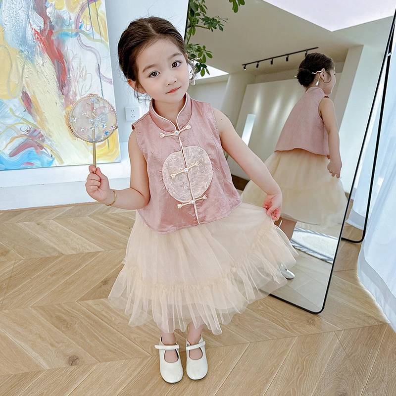 儿童夏季新中式女宝国风连衣裙2024新款女童洋气公主裙小童两件套