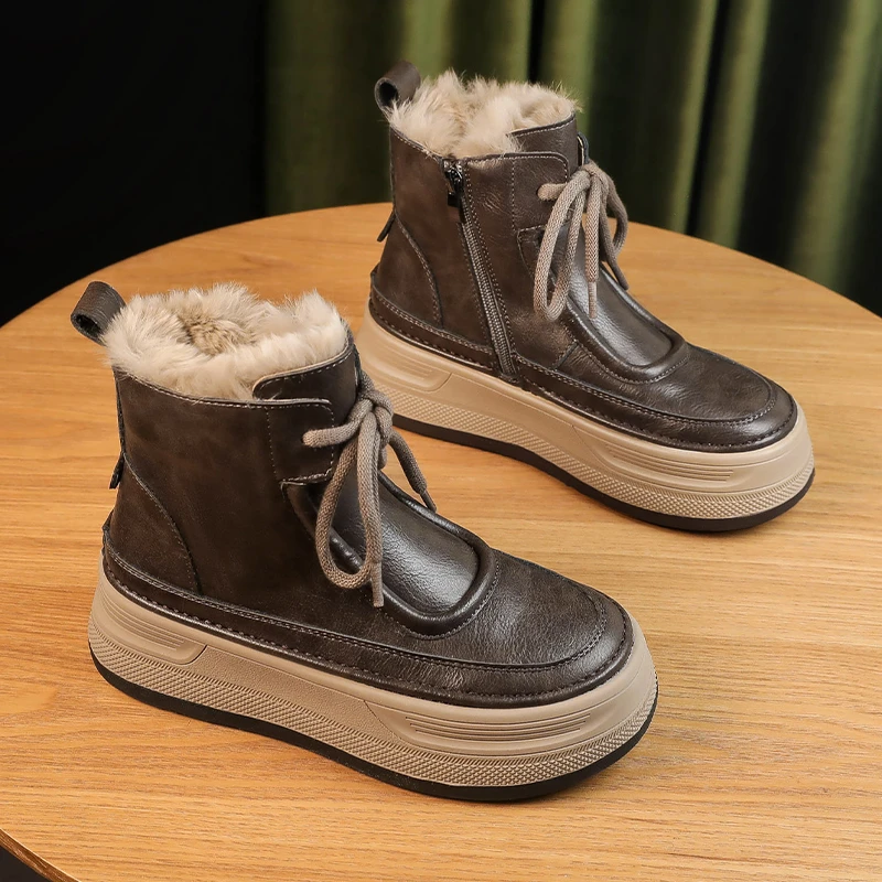 F6238真皮绵羊毛网红雪地靴女加绒保暖5cm平底2023冬季新款
