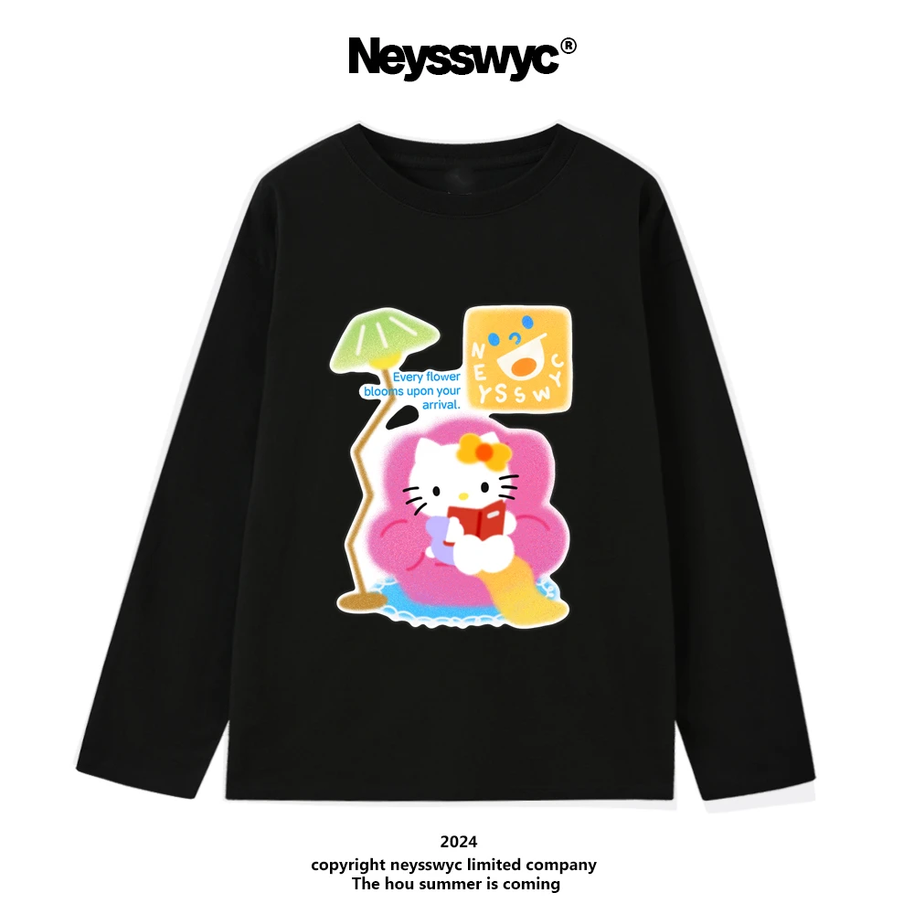 NEYSSWYC 【售完不补】看书  黑白长袖T恤 可爱