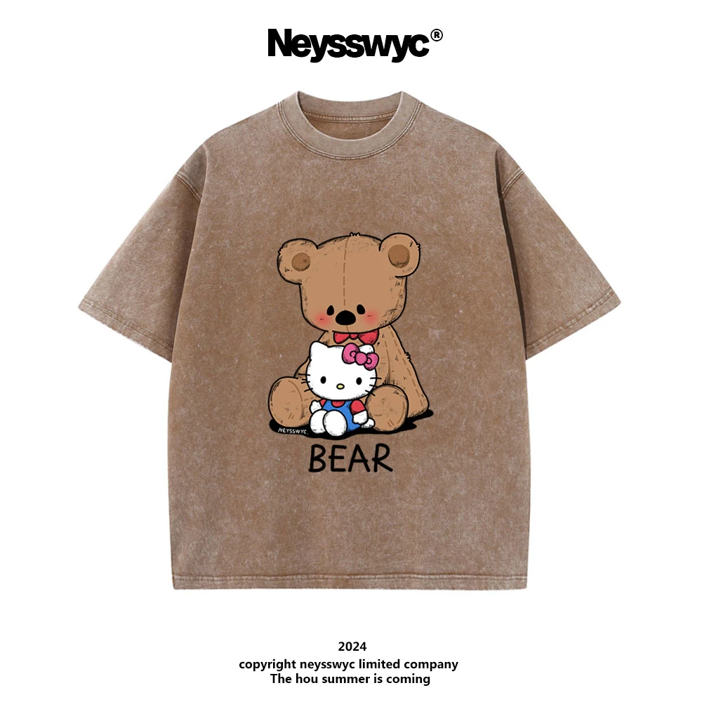 NEYSSEYC 【售完不补】大熊。水洗咖色KT宽松小众卡通可爱短袖T恤夏