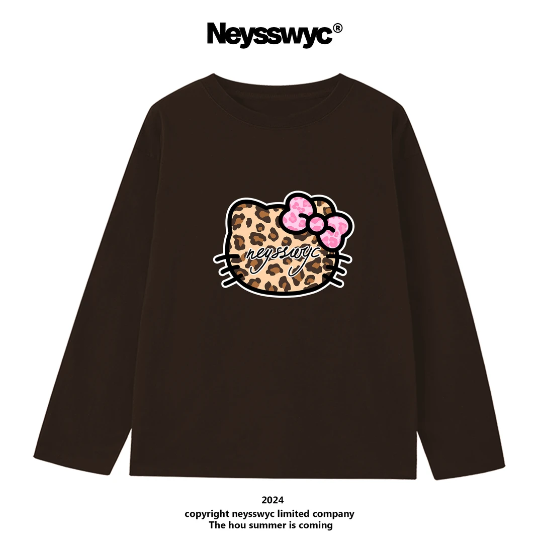 NEYSSWYC 【售完不补】豹纹巧克力长袖T恤百搭涂鸦猫头春秋冬宽松