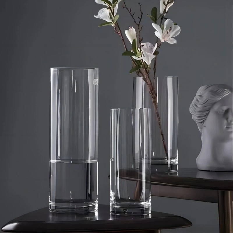 【1230直筒】30cm高12cm口径色彩直筒花瓶透明玻璃摆件