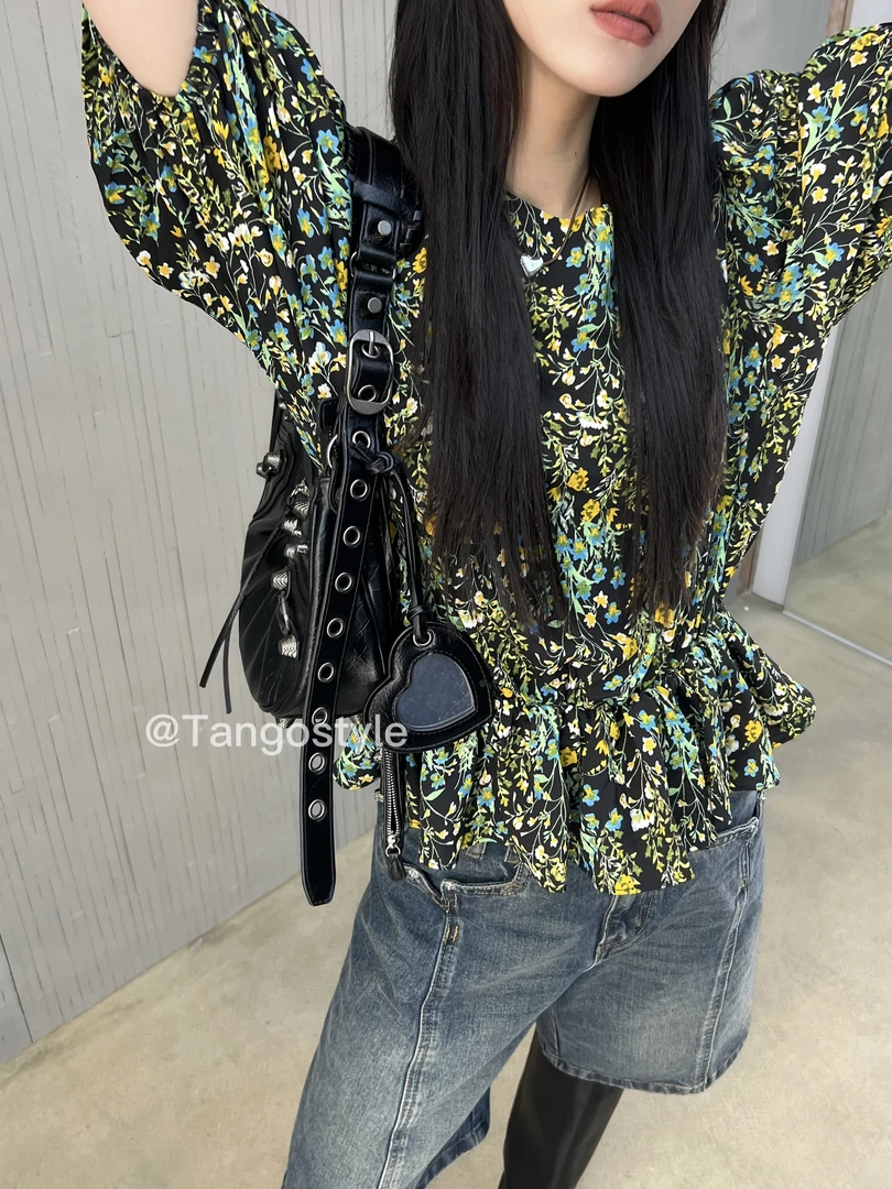 HELLOTANGO《迷雾之境》小众设计碎花前后两穿衬衫23022#